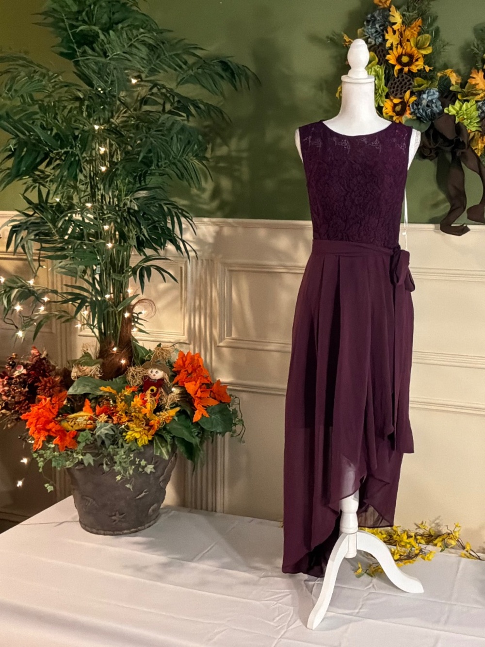 High low plum purple lace dress